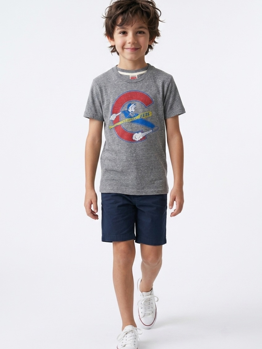 Homage Columbus Jets Boys' XS Gray Graphic Short Tee with Vintage Rocket Emblem